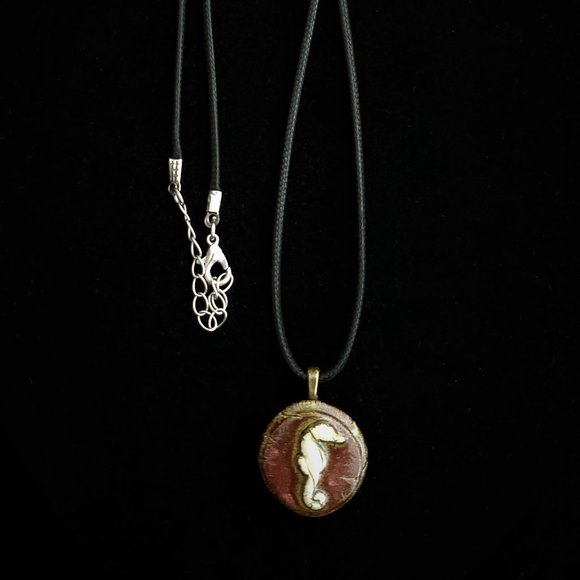 Handmade Ceramic Teak Seahorse Pendant Necklace - Picture 5 of 16